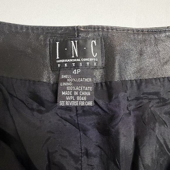 INC International Petite Size 4P Genuine Leather Boot Cut Pants Biker Flared Leg - Picture 5 of 11